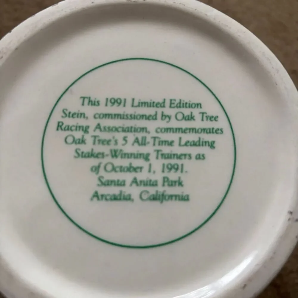 Oak Tree Racing 1991 All-Time Trainers Stein